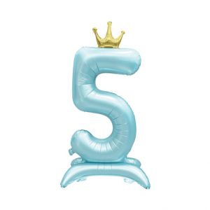 ALBI Balónek fóliový Stojící číslo 5 s korunkou světle modré 82 cm