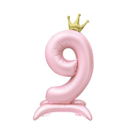 ALBI Balónek fóliový Stojící číslo 9 s korunkou světle růžové 82 cm