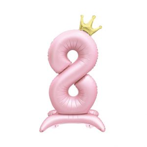 ALBI Balónek fóliový Stojící číslo 8 s korunkou světle růžové 82 cm