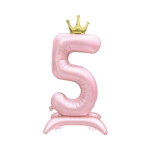 ALBI Balónek fóliový Stojící číslo 5 s korunkou světle růžové 82 cm