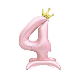 ALBI Balónek fóliový Stojící číslo 4 s korunkou světle růžové 82 cm