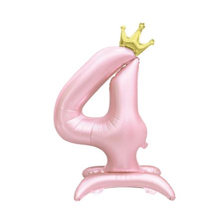 ALBI Balónek fóliový Stojící číslo 4 s korunkou světle růžové 82 cm