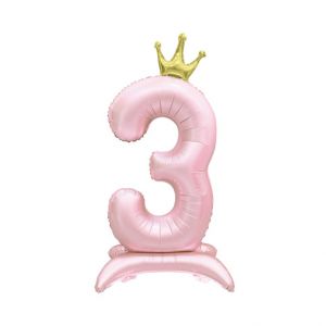 ALBI Balónek fóliový Stojící číslo 3 s korunkou světle růžové 82 cm