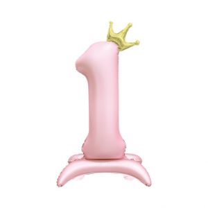ALBI Balónek fóliový Stojící číslo 1 s korunkou světle růžové 82 cm