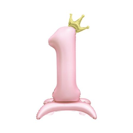 ALBI Balónek fóliový Stojící číslo 1 s korunkou světle růžové 82 cm