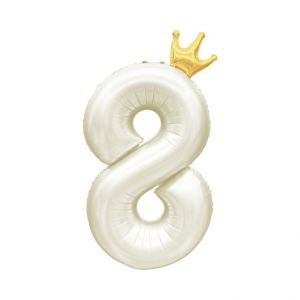 ALBI Balónek fóliový 82 cm světle krémový s korunkou číslo 8