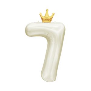 ALBI Balónek fóliový 82 cm světle krémový s korunkou číslo 7