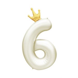 ALBI Balónek fóliový 82 cm světle krémový s korunkou číslo 6