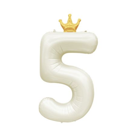 ALBI Balónek fóliový 82 cm světle krémový s korunkou číslo 5