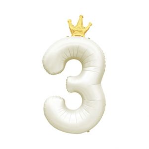 ALBI Balónek fóliový 82 cm světle krémový s korunkou číslo 3