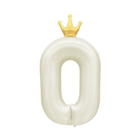 ALBI Balónek fóliový 82 cm světle krémový s korunkou číslo 0