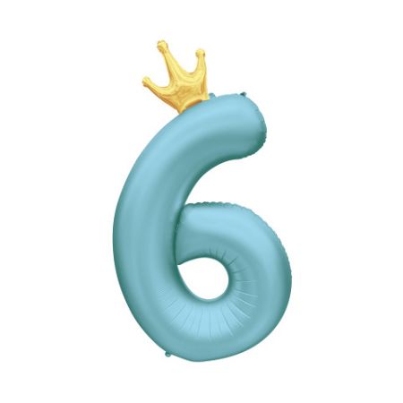 ALBI Balónek fóliový 82 cm světle modrý s korunkou číslo 6