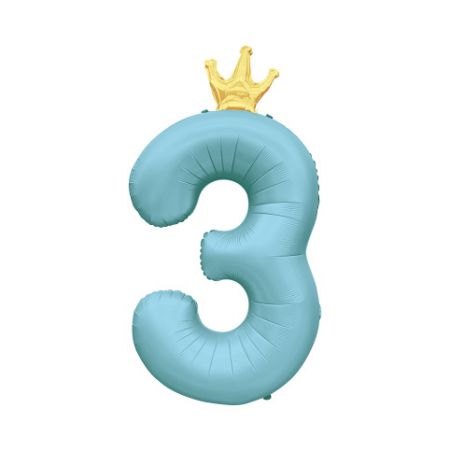 ALBI Balónek fóliový 82 cm světle modrý s korunkou číslo 3