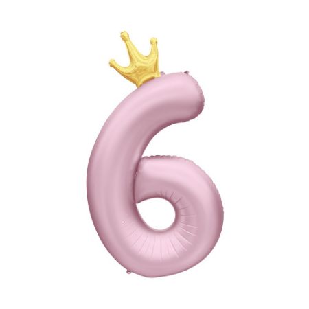 ALBI Balónek fóliový 82 cm světle růžový s korunkou číslo 6