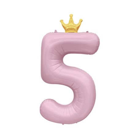 ALBI Balónek fóliový 82 cm světle růžový s korunkou číslo 5