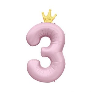ALBI Balónek fóliový 82 cm světle růžový s korunkou číslo 3