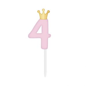 ALBI Svíčka dortová světle růžová s korunkou číslo 4