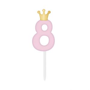 ALBI Svíčka dortová světle růžová s korunkou číslo 8