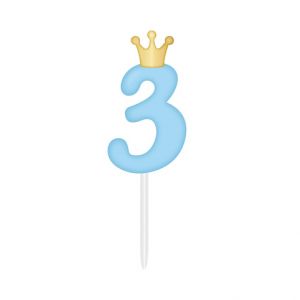 ALBI Svíčka dortová světle modrá s korunkou číslo 3
