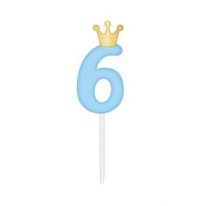 ALBI Svíčka dortová světle modrá s korunkou číslo 6