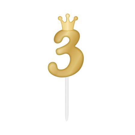 ALBI Svíčka dortová zlatá s korunkou číslo 3
