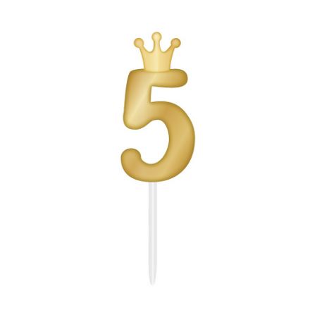 ALBI Svíčka dortová zlatá s korunkou číslo 5
