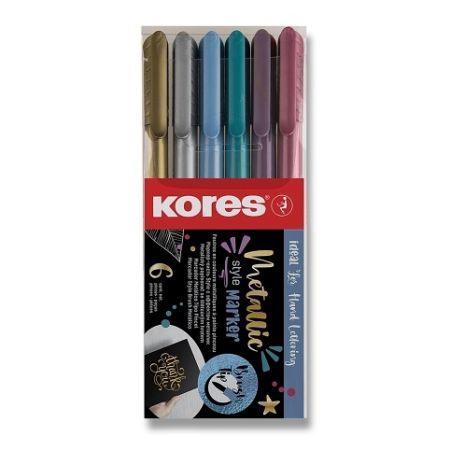 Popisovač Kores Style Brush Marker - Metallic, 6 barev