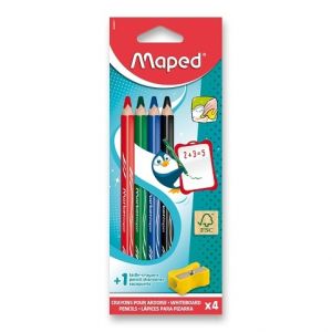 Smazatelná pastelka na školní tabulky Maped dry-erasable - 4 barvy + ořezávátko