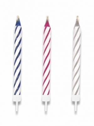 Dortové svíčky pruhované se zdobenými stojánky - 10 ks, magické
