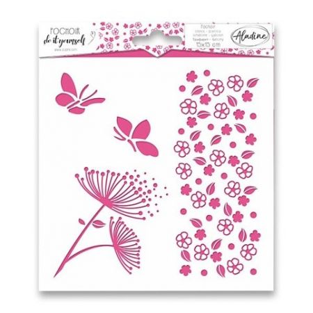 Plastová šablona AladinE - Pochoir Textile - Kytičky - 15 x 15 cm
