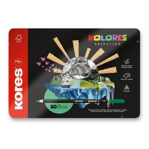 Trojhranné pastelky Kores Kolores Selection - plechová krabička, 50 barev