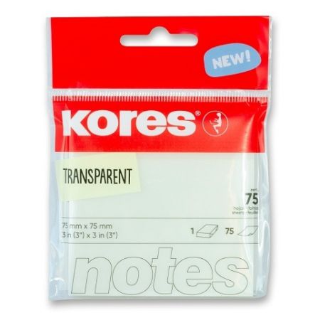 Transparentní samolepicí bloček Kores - 75 x 75 mm, 75 listů