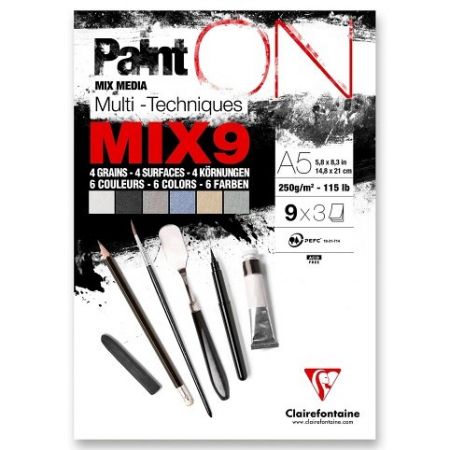 Blok Clairefontaine Paint'ON Mix9 - A5, 27 listů, 250 g