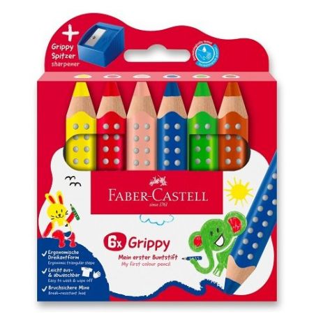Pastelka Faber-Castell Grippy - 6 barev, ořezávátko
