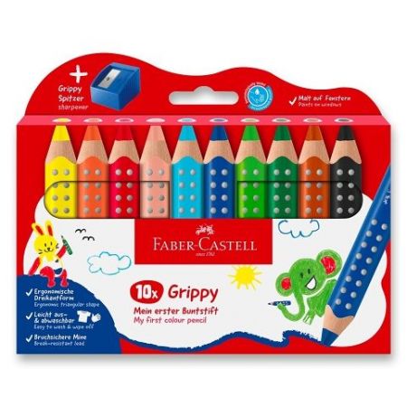 Pastelka Faber-Castell Grippy - 10 barev, ořezávátko