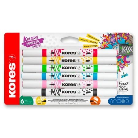 Akrylové popisovače Kores Kreative Markers - sada 6 barev