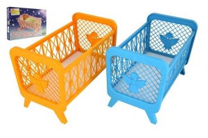 Postýlka pro panenky bez soupravy plast 32x47x26cm mix barev v krabici 48x33x8cm