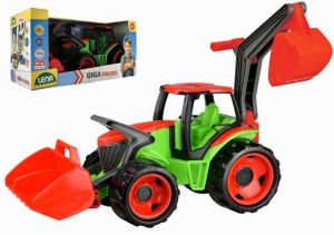 Traktor se lžící a bagrem plast zeleno-červený 65cm v krabici od 3 let