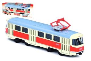 Tramvaj Tatra T3 česká kovová 16cm retro na zpětný chod v krabičce 20x8x6cm CZ design 