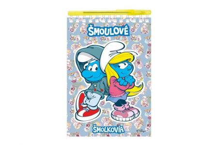 Poznámkový blok/notes Šmoulové s perem kroužkový linkovaný/prázdný 60 stran 15x22cm v sáčk