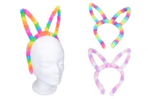 Čelenka králičí/zaječí uši kov/plast 22x24cm 3 barvy karneval