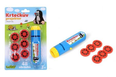 Projektor Krtek plast na baterie se světlem 48 snímků na kartě 15x23x4cm
