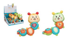 Chrastítko housenka s efekty plast 14cm na baterie se zvukem 2 barvy