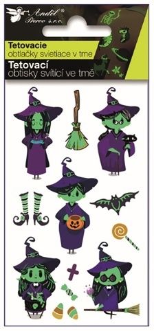 Tetovací obtisky svítící ve tmě Čarodějky 10,5 x 6 cm