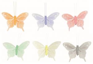 Motýli s glitry na klipu 8,5 x 6 x 1,5 cm, 6 ks v sáčku