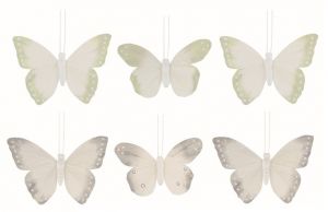 Motýli s glitry na klipu 9,5 x 9 x 2 cm, 6 ks v sáčku