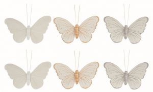 Motýli s glitry na klipu 9,5 x 8 x 2 cm, 6 ks v sáčku