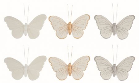 Motýli s glitry na klipu 9,5 x 8 x 2 cm, 6 ks v sáčku