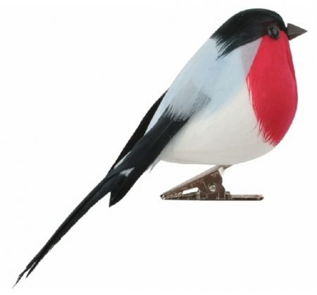 Pták Červenka s peřím na klipu 9 x 6 x 4 cm