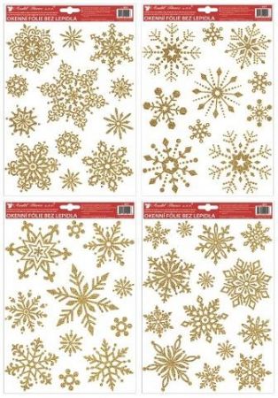 Okenní fólie s glitry zlaté Vločky 28 × 22 cm
